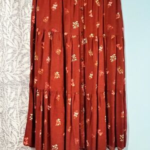Sonoma Red Tiered A-Line Midi Skirt